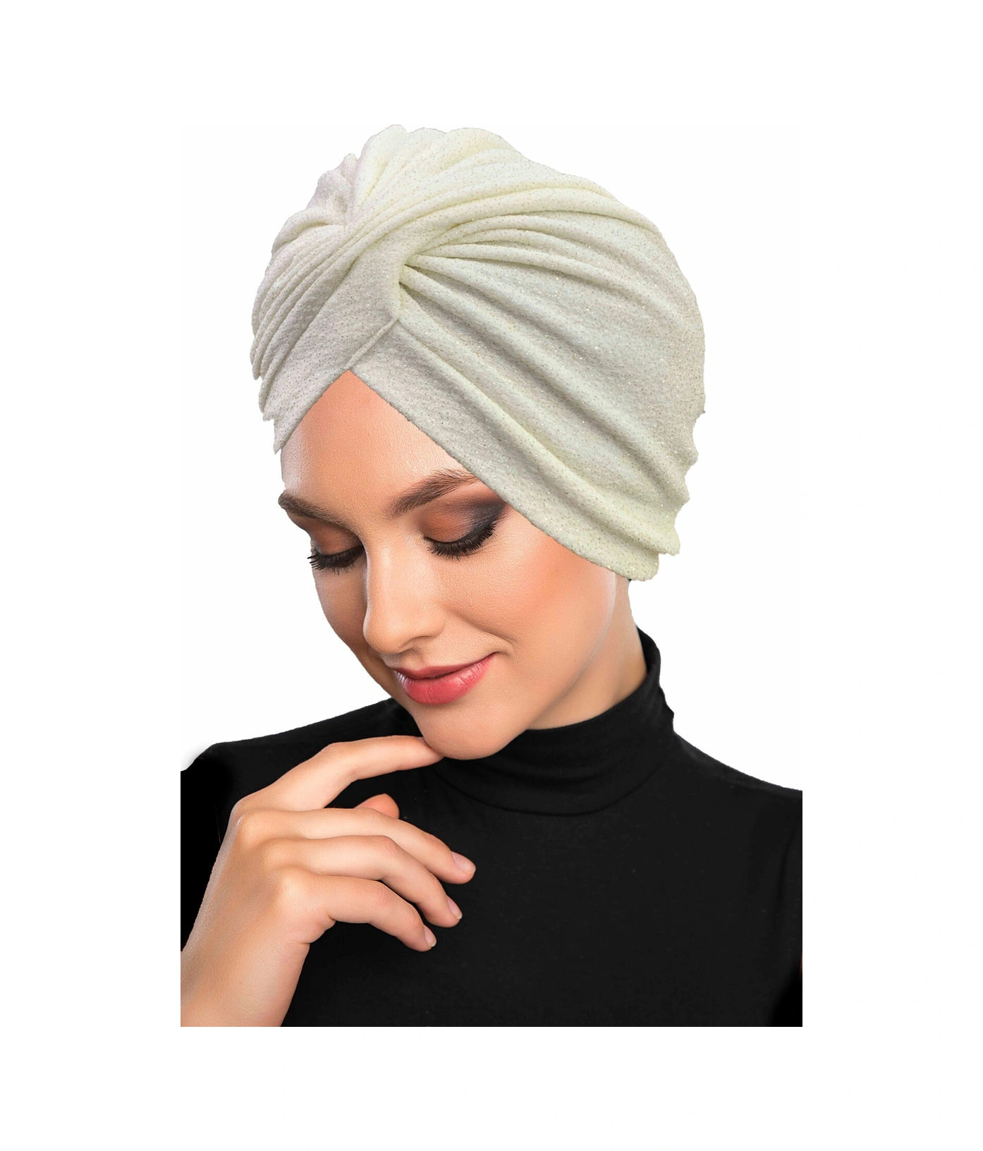 Çapraz Fukuro Simli Astarlı Krem Hazır Türban Tesettür Abiye Bone Krem