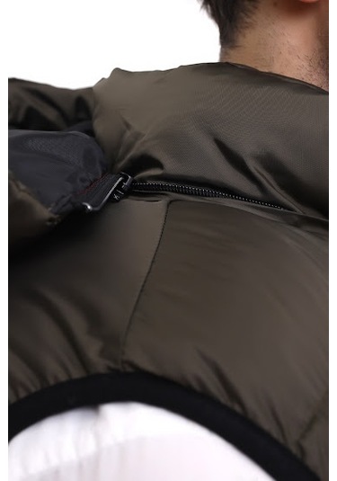 Erkek Iç Cepli Çıkartılabilir Fermuarlı Kapüşon Şişme Yelek Haki