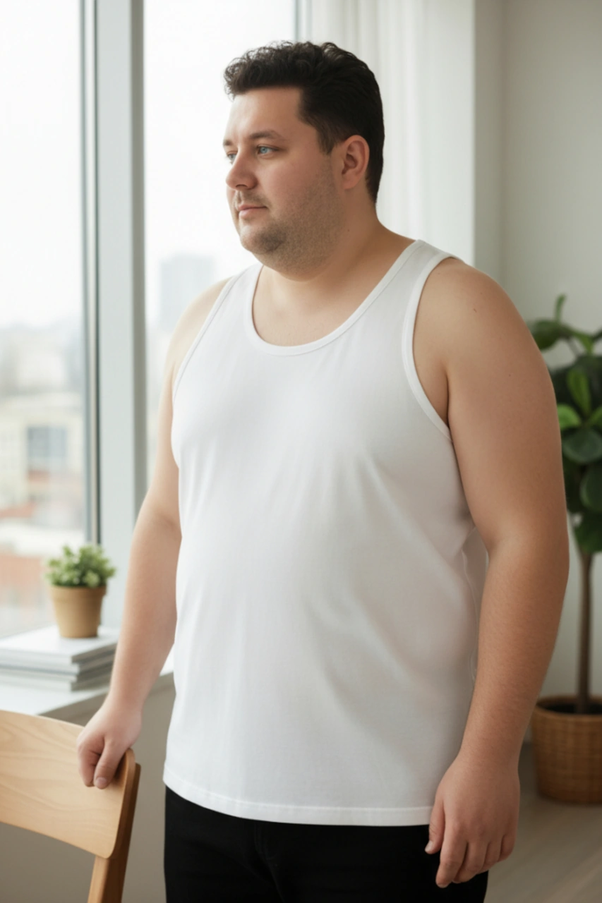 Büyük Beden Pamuklu Erkek Atleti 6'lı Paket - Beyaz Beyaz