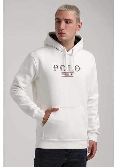 Kapüşonlu Ekru Slim Fit Full-zip Sweatshirt 24fwm64073 Ekru