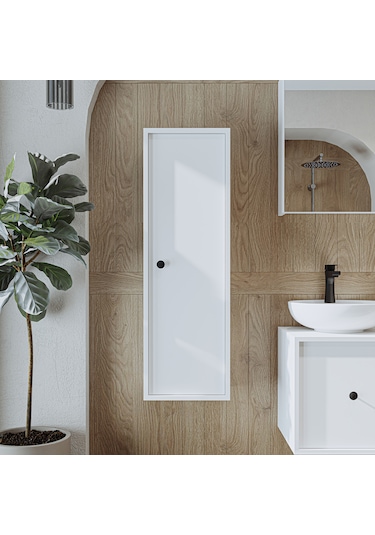 Banyo Dolabı Mat Mdf 110 X 35 Cm Banyo Boy Dolabı Beyaz Mat Beyaz