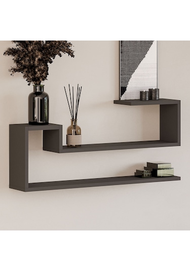 Ravi Dekoratif Duvar Rafı, Modern Kitaplık Ve Raf Ünitesi Antrasit