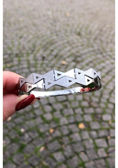 Pırıltılı Kelebek Desen Çelik Kelepçe - Gümüş Renk Gümüş