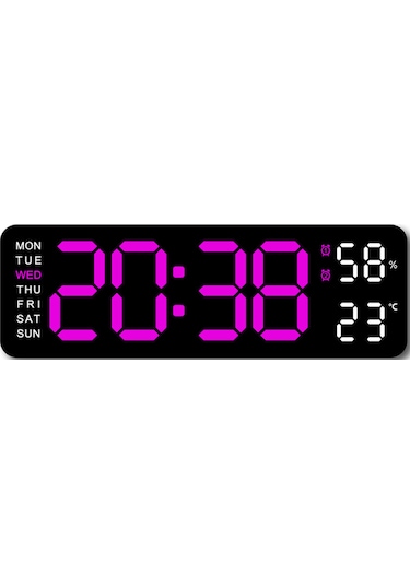 Teltree 9 İnç Büyük Sayıklı Duvar Saati - Sıcaklık, Nem, Hafta Günü Gösterici, Otomatik Işık Regülasyonlu Led Dijital Alarm Saat Kırmızı - Siyah