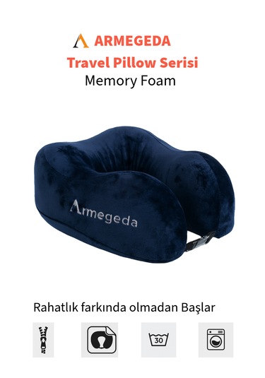 Armegeda Pembe Memory Foam Boyun Destekli Seyahat Yastığı U Şekilli Yastık Lacivert