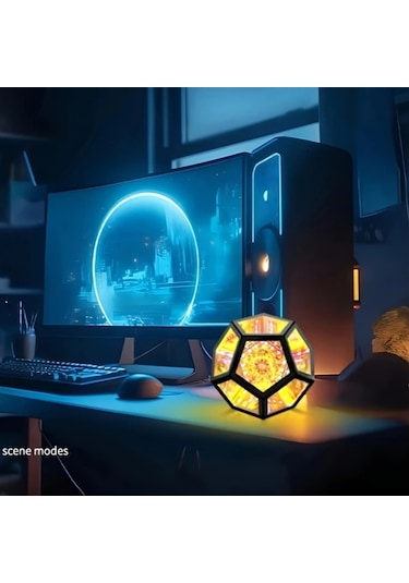 Techbloom Cool Infinity Dodecahedron Renkli Işık 7 Renk Ve 365 Işık Modu Oyun Odası Dekoru Yatak Lambası Oyuncular Ve Arkadaşlar İçin Hediye Sonsuz Küp Işık Ahşap