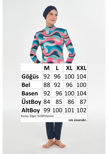 Likralı Tam Kapalı Tesettür Mayo Desenli 3106 Koyu Lacivert Koyulaci01 Koyu Lacivert