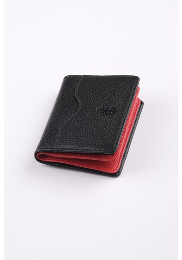 Ancora Leather Hakiki Deri Kartlık-26207 Siyah - Kırmızı