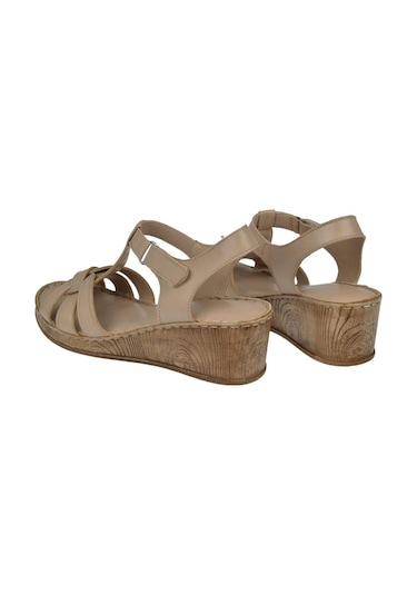 Pullman Hakiki Deri Comfort Kadın Sandalet Plm-5 Vizon-Vizon