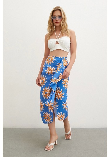 Never More Fırfırlı Desenli Etek Mavi