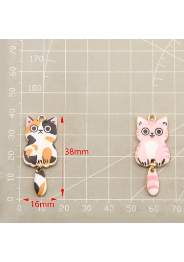 Lemestar Kedi Şekilli Diy Aksesuar Bağlayıcı, Yağ Damlatma Teknolojisi, 7 Renkli Elektroplaj, 16x38mm Pembe Kedi Pendi Pembe
