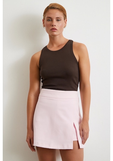 Yırtmaçlı Şort Etek Pembe Pembe