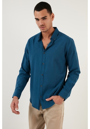 Buratti Pamuklu Regular Fit Düğmeli Yaka Erkek Gömlek Cf20S111871 Indigo