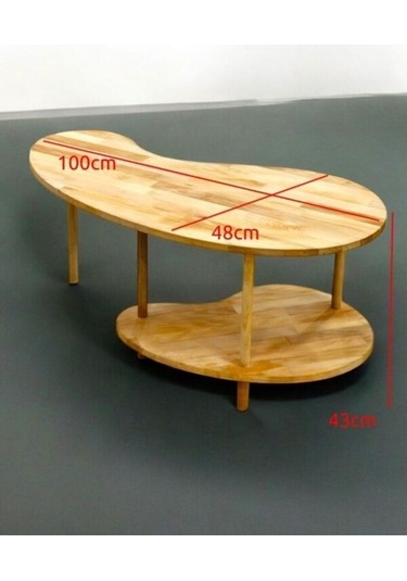 Lüx Naturel Ahşap Fasülye Orta Sehpa Ahşap Sehpa Iki Raflı Sehpa Dekoratif Sehpa Gazetelikli Ahşap