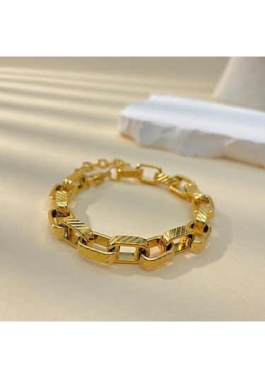 Altın Altın/gümüş Renk Dimi Kare Çizgi Paslanmaz Çelik Bilezik Takı Aksesuarları Trend Erkekler Ve Kadınlar Titanyum Çelik Bilezik