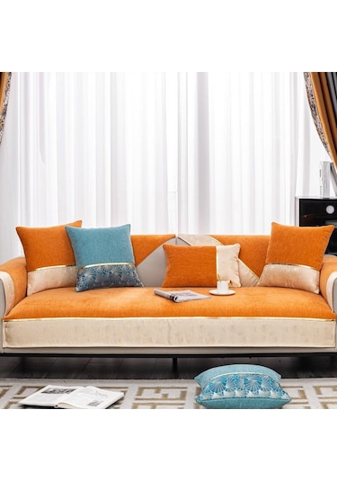 Turuncu Oturma Odası Jakarlı Kanepe Kılıfı Kanepe Kılıfı İskandinav Kanepe Yastığı Kaymaz Kanepe Havlusu L Şeklinde Kanepe Koruyucu Kılıf 90x70cm 1pcs