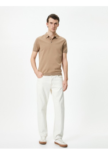 Koton Polo Yaka Triko Tişört Kısa Kollu Düğmeli Deve Tüyü 4sam70009ht Taba