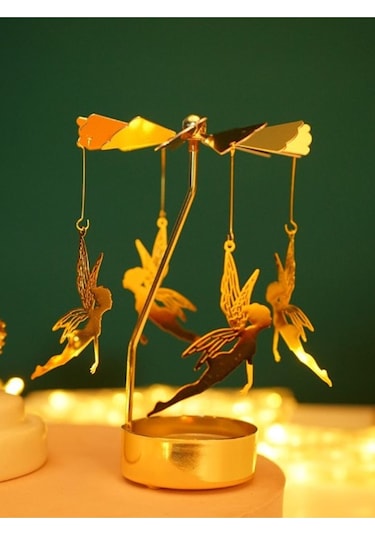 Altın Renkli Dönen Metal Mumluk Peri Kızı Elsa Tasarımlı