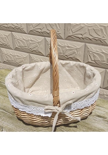 Cbtx Saplı Hasır Piknik Sepeti Söğüt El Dokuma Paskalya Sepeti Oyuncak Saklama, Boyut: L - Papatya Keten