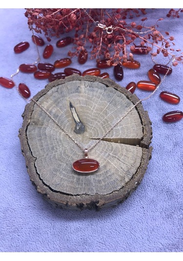 Akik Taşlı Gümüş Kolye 925 Ayar Doğal Taş