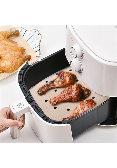 9009054888221drvs1 - 50 Adet Air Fryer Pişirme Kağıdı Tek Kullanımlık Hava Fritöz Yapışmaz Yağlı Kağıt Delikli Model