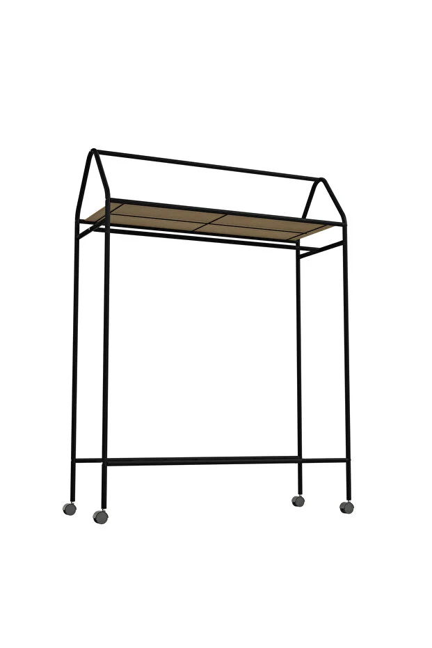 Tekerlekli Home Hanger Metal Askılık Ayaklı Askılık Siyah