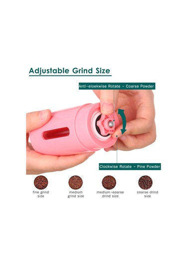 Yaleker El İle Dönen Fincan Kahve Değirmeni - Farklı Zeytinyağlı Bileşenler İçin İnce-orta-kalın Ayarlanabilir Değiştirilebilir Koluyla Pembe