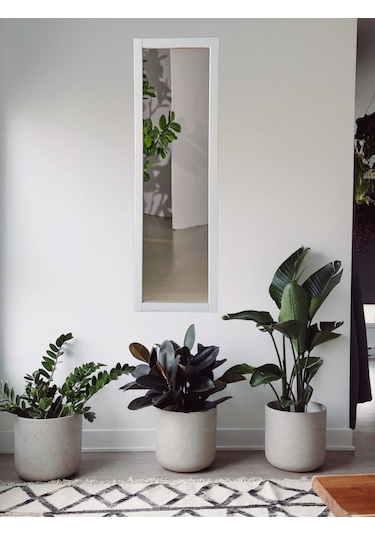 Ahşap Duvar Hol Ayna Beyaz 121x37 CM Beyaz