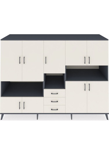 Kronos Dolap 13 Raflı 3 Çekmeceli 9 Kapaklı 220x59x163 Antrasit-a Antrasit-aytaşı