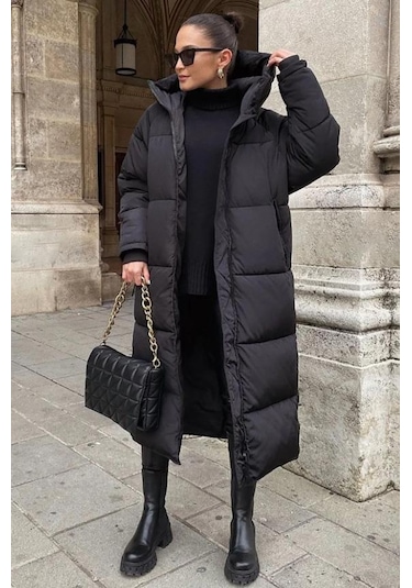 Madmext Mad Girls Koyu Siyah Uzun Şişme Mont Mg1303 Koyu Siyah