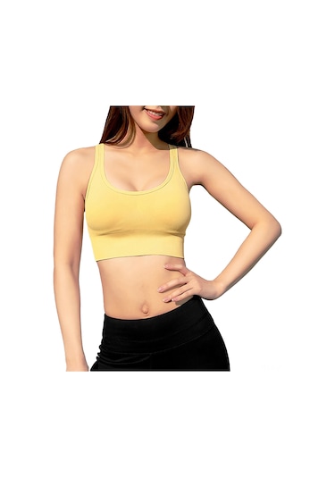 Jeemson Kadınlar İçin Nefes Alabilen Spor Sütyeni - Şok Emici, Ayarlanabilir, Çıkarılabilir Pedli, Yoga Ve Koşu İçin Sarı