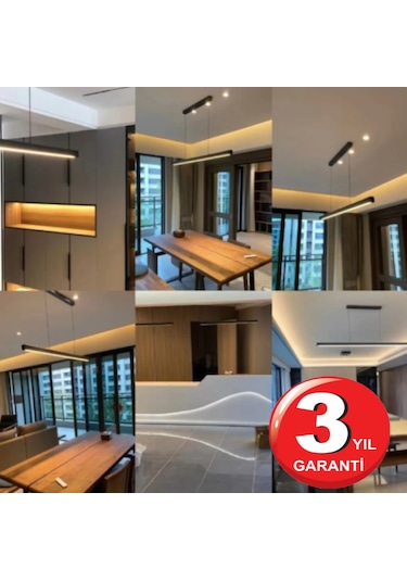 Linear 150cm Siyah Kasa Ledli Sarkıt Modern Led Avize, Salon, Mutfak, Masa Üstü Avize Aydınlatma Gün Işığı