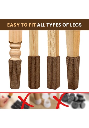 Konesam 6 Adet Kahverengi Mutfak Sandalye Ayak Koruması - Çift Katlı Örgü, Kayma Engeli, Zemin Ve Mobilya Koruması