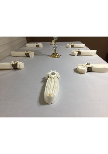 Finezza Kristal Monoray Kumaş Krem Sofra Takımı 8 Kşl. 160X220 Cm