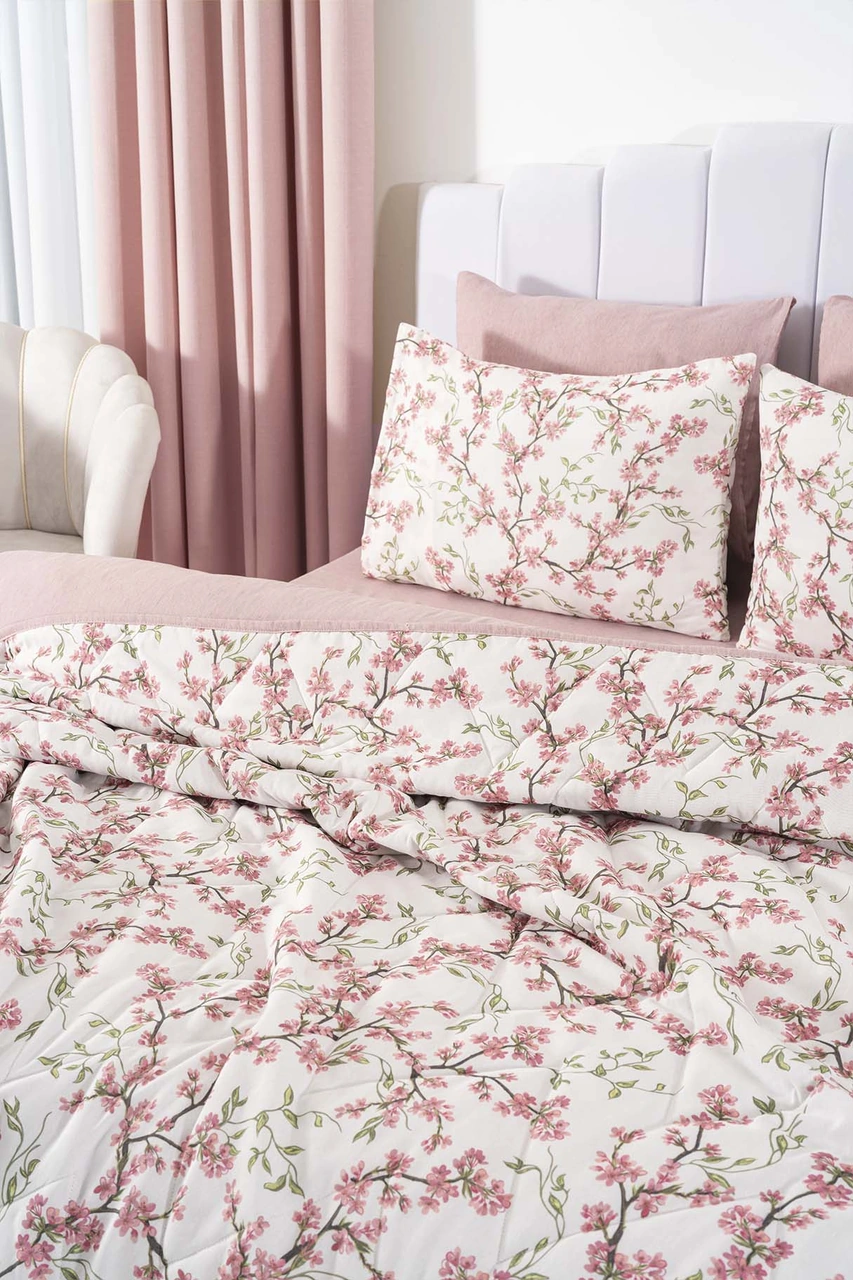 Sakura Çift Kişilik Nevresimli Pike Takımı - 7 Parça Çeyiz Seti Çok Renkli