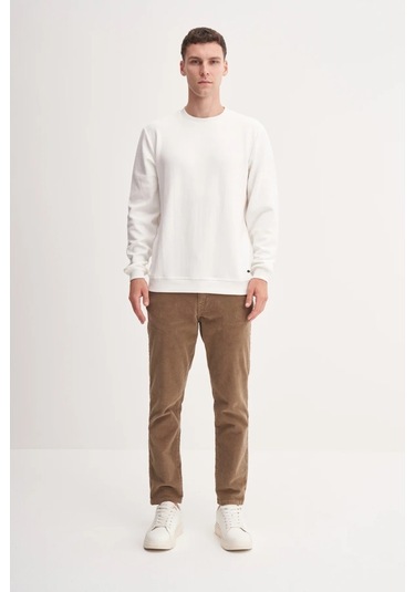 Cazador Premium Ince Desenli Jakar Viskon Karışımlı Regular Fit Sweatshirt Ekru 53520 Ekru