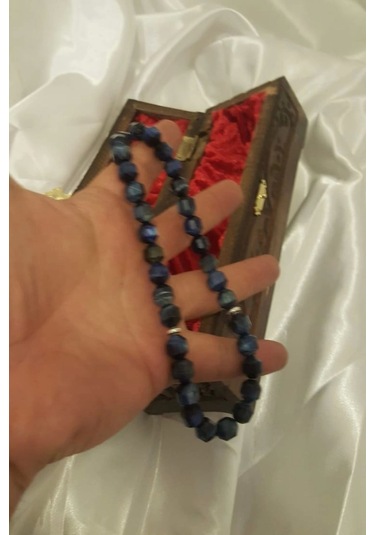 Akik Tesbih Tespih Akik Doğal Taş Tesbih Gümüş İmameli Ahşap Kutulu 10 Mm Kesme Akik Çok Renkli