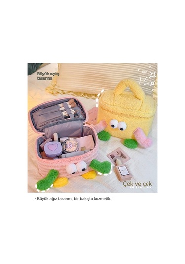 Trendooze Sevimli Portatif-mavi Peluş Kozmetik Çantası Ds Mavi