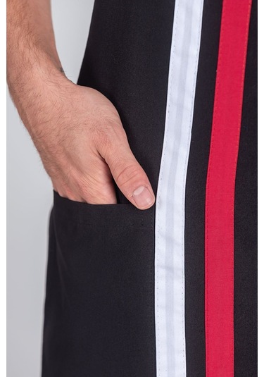 Erkek Boyundan Asmalı Çizgili Barista Şef Mutfak Önlüğü Siyah