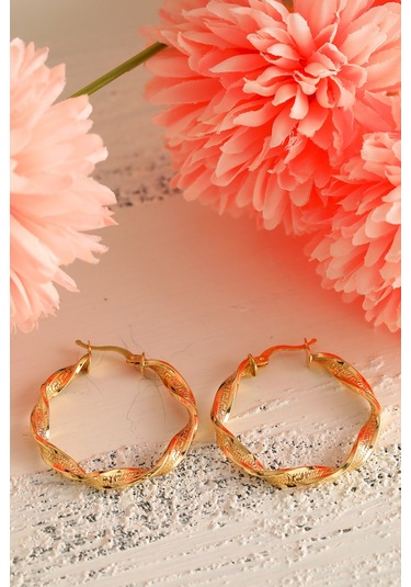 14 Ayar Altın Küpe Grek Desenli Tek Burgu Halka Küpe 3,7 Cm Çapında