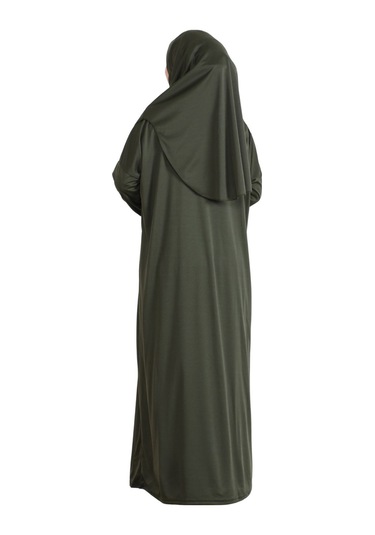 Keseli Namaz Elbisesi Eşarp Ve Tesbih Hazır Tesettür Giyim Türban Müslüman Giysi Takım Haki