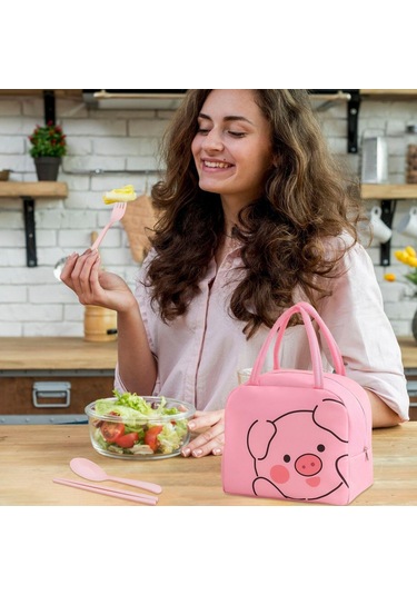 Karikatür Domuz Öğle Yemeği Çantası Sevimli Öğle Yemeği Çantası Taşınabilir Öğle Yemeği Kutusu Büyük Öğle Yemeği Çantası Su Geçirmez Yalıtımlı Öğle Yemeği Çantası Diğer