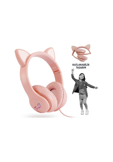 Polosmart Fs113 Kablolu Mikrofonlu Stereo Kulak Üstü Kulaklık Pembe