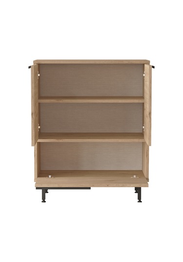 Robin Home Lidya Ofis Dolabı 3 Kapaklı Metal Ayaklı Sepet Kahve