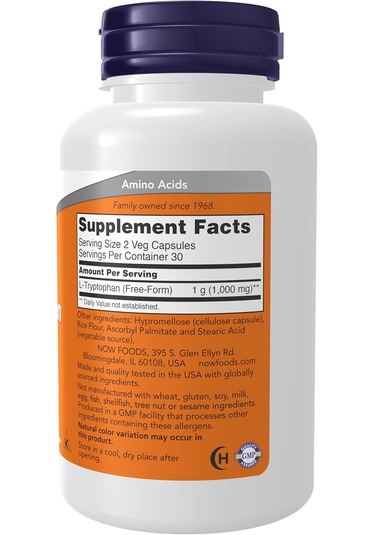 Now Foods L-tryptophan 500 Mg Encourages Positive Mood Supports