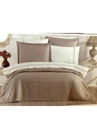 Modern Yatak Örtüsü Seti 9 Parça Vizon Vizon
