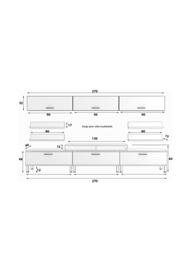 Decoraktiv Ekoflex 8y Slm Krom Ayaklı Tv Ünitesi Tv Sehpası Beyaz - Siyah