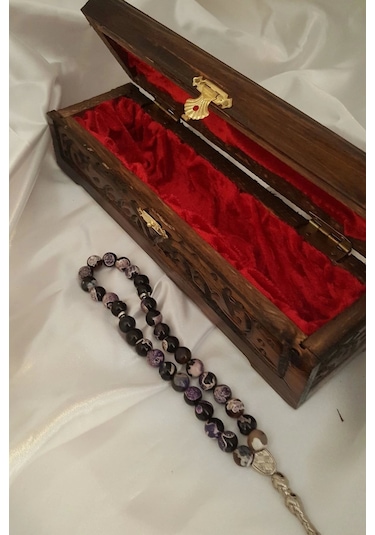 Rahan Akik Tesbih Tespih Akik Doğal Taş Tesbih Gümüş İmameli Ahşap Kutulu 10 Mm Akik Mavi Beyaz Çok Renkli