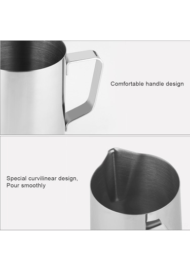 Shineyee 600ml Gümüş 304 Paslanmaz Çelik Kahve Latte Kupa, Sıcaklık Gösterici Ve Uçlu Ağızlı, Anti-korozif, Ev Ve Café İçin Gümüş