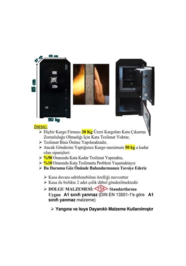 Ev Ve Ofis Tipi Çelik Para Kasası 85 Cm 50 Kg Güvenli Para Kasası